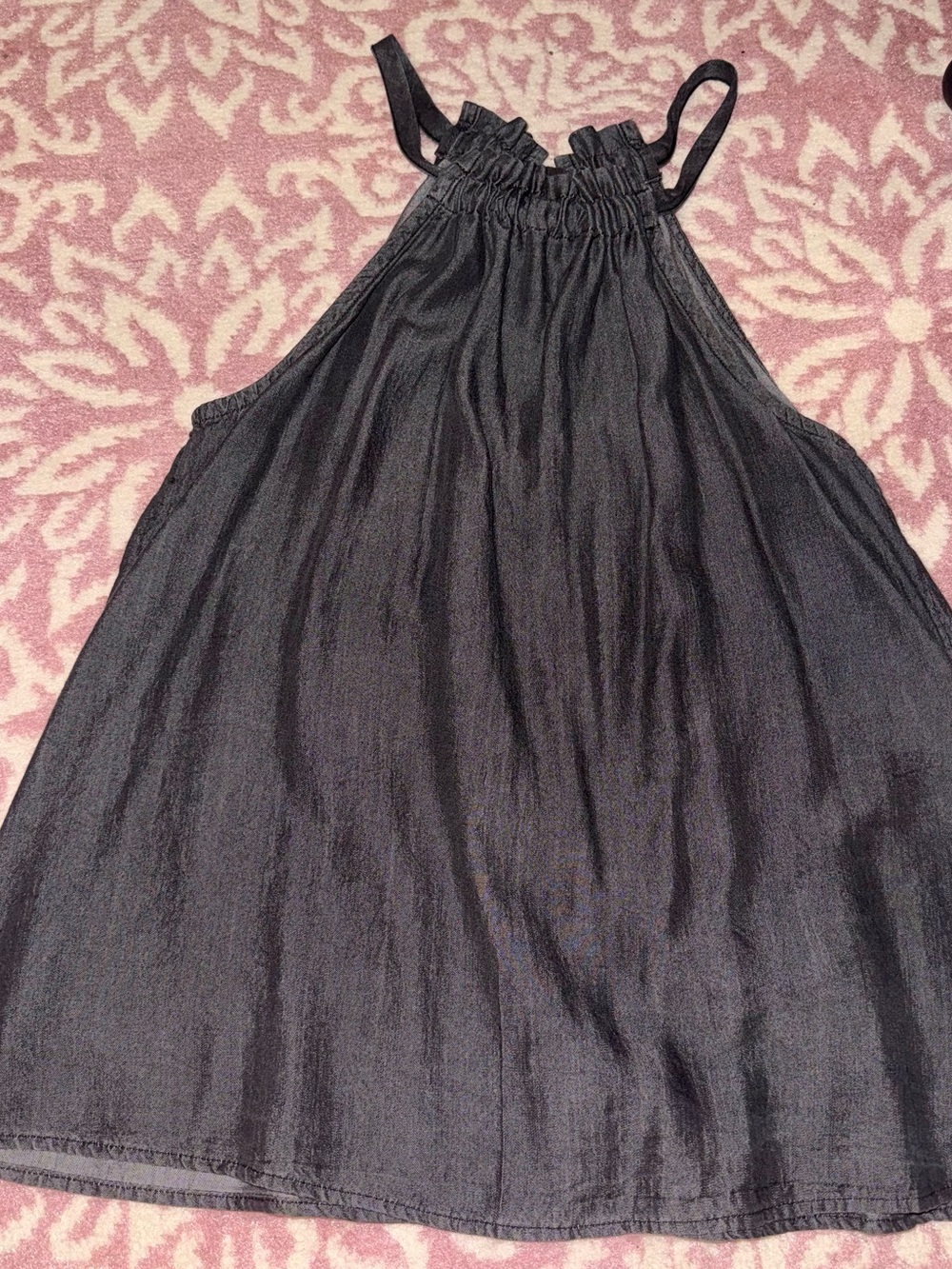 Time and Tru Black Halter Smocked-Neck Tank